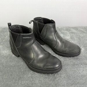 Merrell Women's Black Leather Ankle Boots Chelsea Style Comfortable‎ Size 8.5
